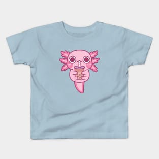 Cute Little Axolotl Drinking Bubble Tea Kids T-Shirt